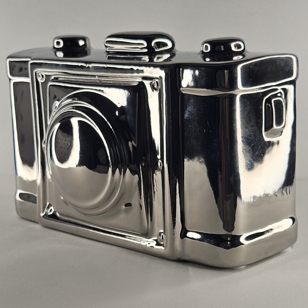 Vintage Camera Silver Ceramic Table Decoration